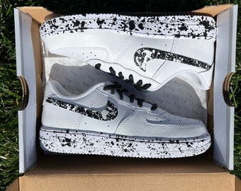 Custom Shoes Splatter paint Shoes Black and White Shoes Air Force 1 Custom Shoes Hand Painted Nike Sneaker