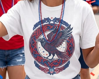 Celtic Raven 1776 Shirt Patriotic Knotwork Tee Red White Blue Heritage Crest Comfort Colors July 4th Mythic Americana T Shirt