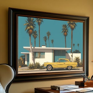 Palm Springs Print, Classic Car Print, Mid-Century Modern, Palm Springs Poster, Palm Springs art, Digital Download, Palm Springs Life