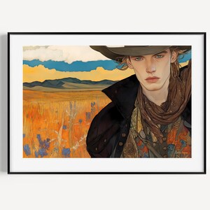 Western Cowboy Art Print, Rustic Wall Decor, Modern Cowboy Illustration, Digital Art for Home or Office, Digital Download