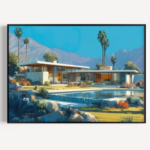 Palm Springs Print, Mid-Century Modern, Palm Springs Poster, Palm Springs art, Comic Book art, Digital Download, Palm Springs Architecture
