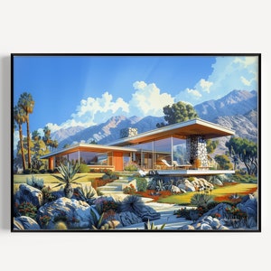Palm Springs Poster, Mid Century Modern Architecture, Palm Springs Print, Retro Wall Art, Architecture Print, Palm Springs Art,