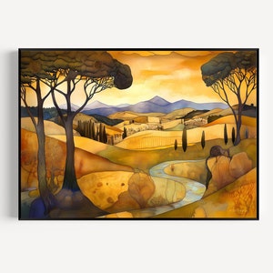 Abstract Landscape, Fantasy Wall Art, Printable Art, Digital Download, Fantasy Landscape, Whimsical Landscape, Old World, DOWNLOAD ONLY