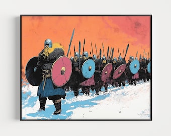 Wikinger Krieger Digitale Kunst Druck: Skandinavische Mythologie im Comic Stil (Digitaler Download)