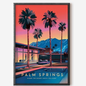 Palm Springs Retro Sunset Art Print - Mid-Century Modern Landscape Poster, Vintage Home Decor, Digital Download