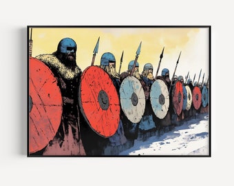 Wikinger Krieger Comic Kunst Druck: Nordische Mythologie, Mann Höhle Dekor (Digitaler Download)