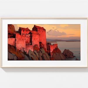 Castle Poster, Medieval Architecture, Old World Architecture, Castle Print, Romantic Landscape, Digital Download, Trendy Art, Tartaria