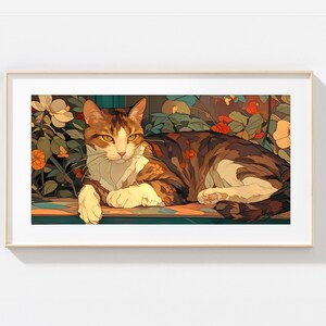 Floral Cat Art Print - Vibrant Botanical Cat Illustration, Beautiful Cat Poster, Cute Cat Wall Art, Whimsical Cat, Funny Cat Poster,