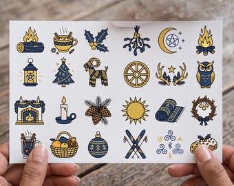 Yule Celtic Sticker Sheet | Winter Solstice Pagan Symbols | Holiday Nature Magic Icons | Boutique Seasonal Vinyl Decals