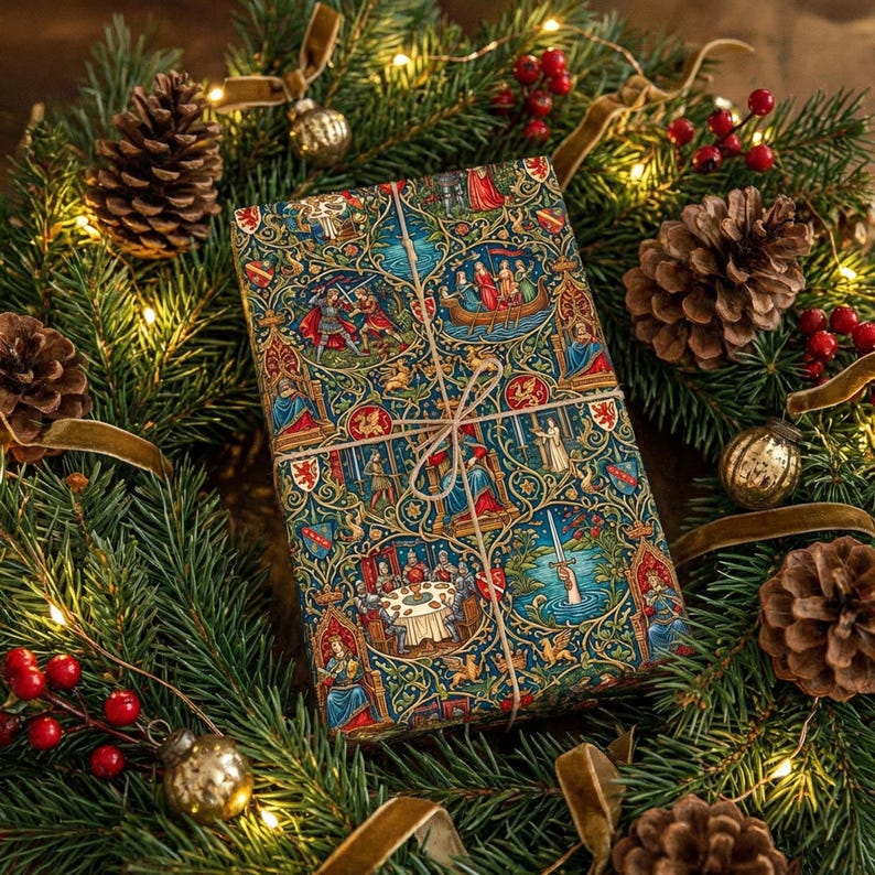 Camelot Storybook Wrapping Paper Medieval Knights and Round Table Gift ...