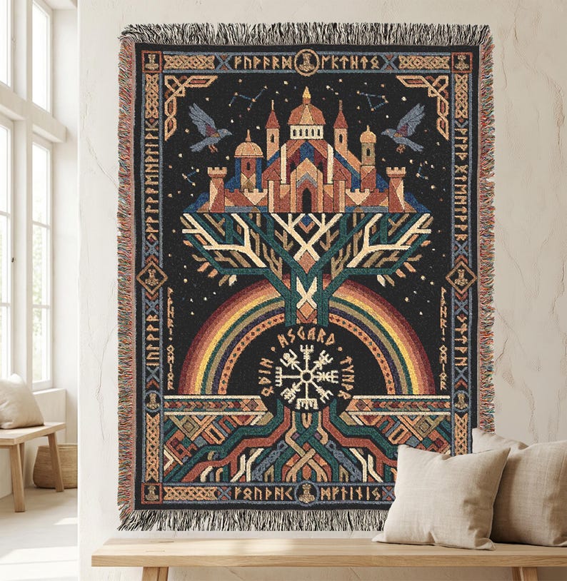 Asgard Woven Blanket | Norse Mythology Tapestry Throw | Yggdrasil ...