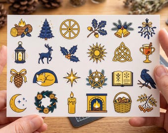 Yule Hearth Magic Sticker Sheet | Cozy Winter Folklore Icons | Holiday Cottagecore Solstice Vinyl Decals | Seasonal Pagan Art