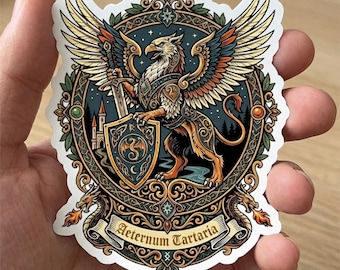 Aeternum Tartaria Griffin Sticker, Medieval Fantasy Vinyl Decal, Heraldic Crest Sticker, Mythic Griffin Emblem, Laptop Water Bottle Decal