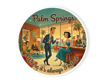 Palm Springs Retro Cocktail Scene Cork Back Coaster | Vintage Mid Century Bar Art