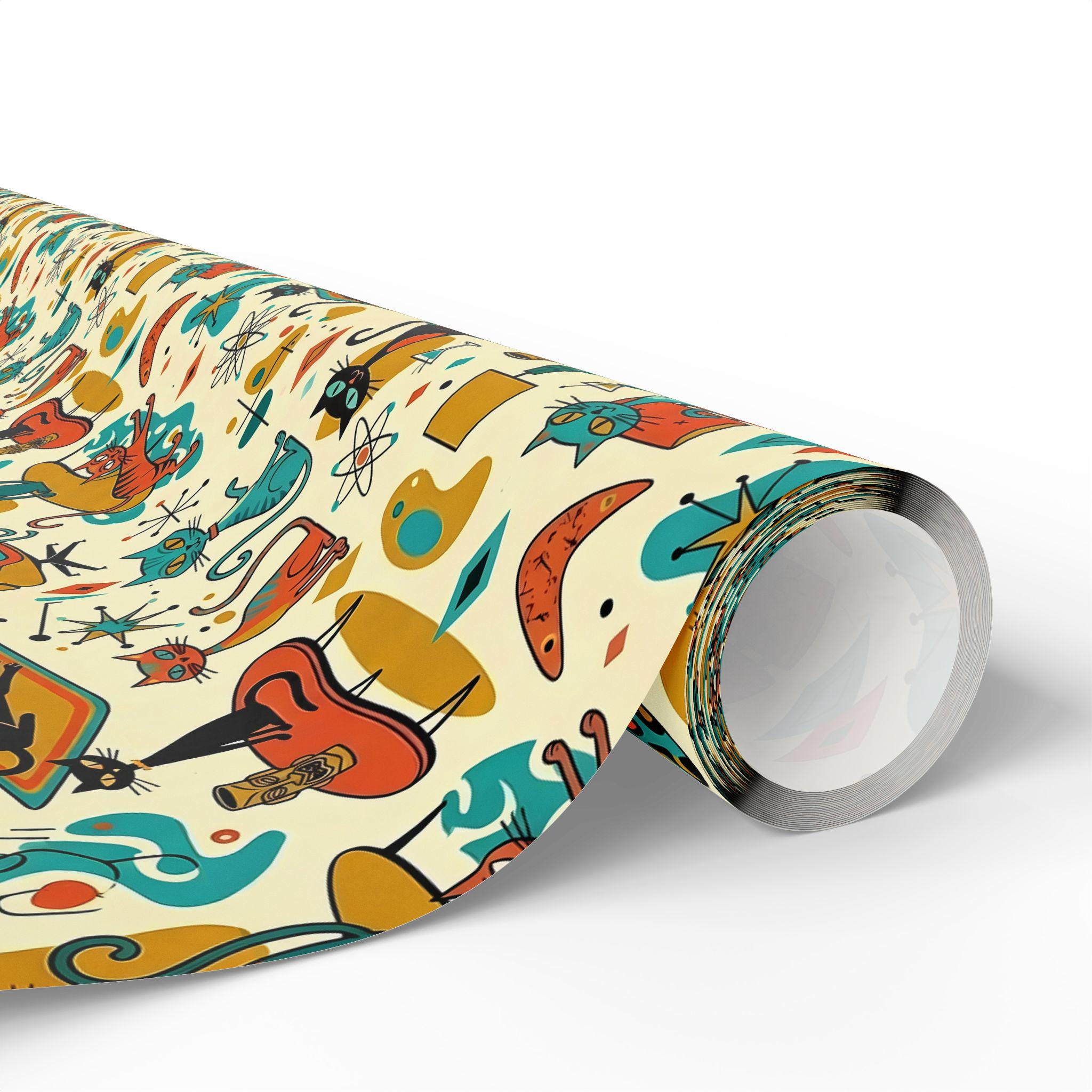 Atomic Era Wrapping Paper | Mid Century Modern Cats | Retro Gift Wrap ...