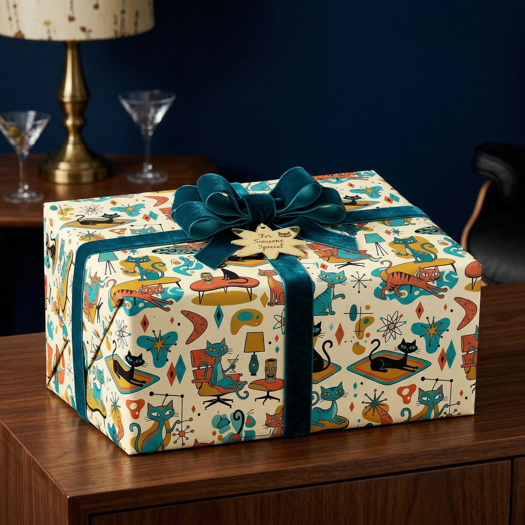 Atomic Era Wrapping Paper | Mid Century Modern Cats | Retro Gift Wrap ...