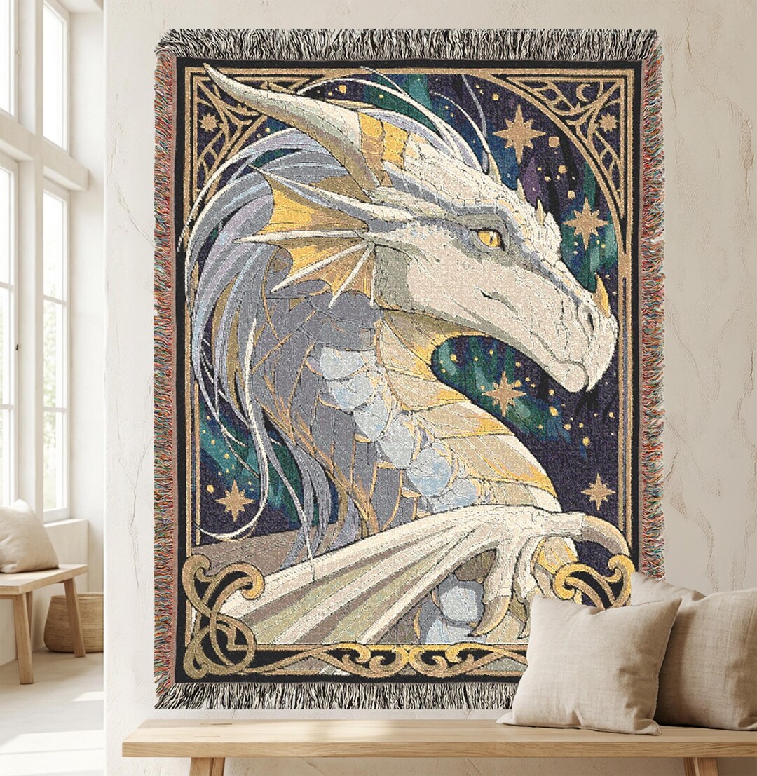 Draco Aurora Woven Blanket Celestial Dragon Tapestry Throw Fantasy Art ...