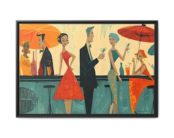 Palm Springs Cocktail Hour Art Mid Century Modern Framed Canvas Retro Cocktail Wall Decor MCM Bar Cart Artwork Desert Modernism Print