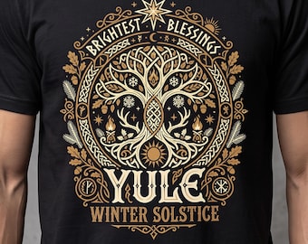 Brightest Blessings Yule Winter Solstice Tee Pagan Tree Symbol Holiday Shirt Nature Magic Design