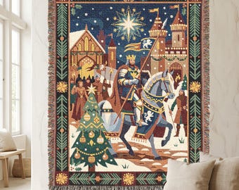 King Arthur Christmas Camelot Woven Blanket: Medieval Fantasy Tapestry Throw