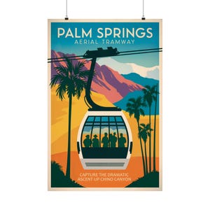 Affiche du tramway aérien de Palm Springs - attraction pittoresque de la vallée de Coachella, affiche rétro de Palm Springs, affiche moderne Mid-Century, physique