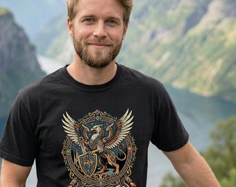 Aeternum Tartaria Griffin Crest Shirt, Medieval Fantasy Tee, Comfort Colors® Graphic Shirt, Heraldic Griffin T Shirt, Mythic Knightcore Top