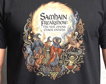Samhain Freakshow Celtic Chaos Veil Opens Mythic Festival Art Comfort Colors Tee