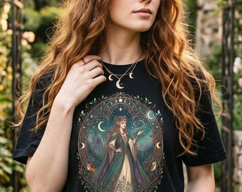 Elven Queen Shirt Forest Sorceress Tee Comfort Colors Fantasy Art Top Moon Phase Graphic Nature Witch Aesthetic T Shirt