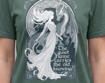 Fae Woman Dragon Art Nouveau Comfort Colors Tee: Fantasy Art Illustration