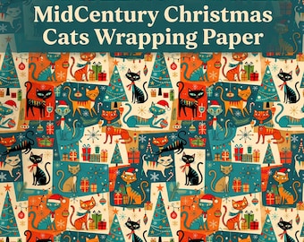 Palm Springs MidCentury Christmas Cats Retro Holiday Wrapping Paper Cute Festive Giftwrap Vintage Style
