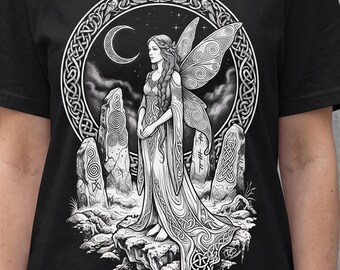 Celtic Fae Standing Stones Winged Fairy Moon Circle Pagan Fantasy Comfort Colors Tee