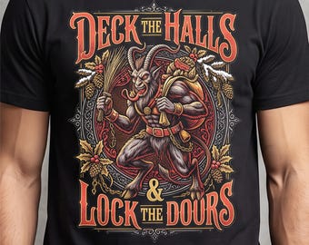 Krampus Deck The Halls Lock The Doors Christmas Comfort Colors Pagan Folklore Dark Yule Winter Shirt