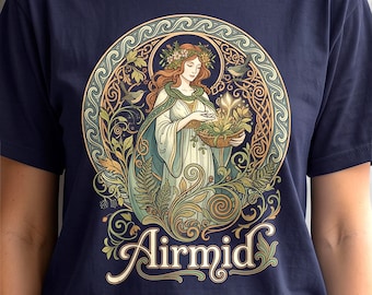 Airmid Celtic Goddess Healing Herbal Magic Art Nouveau Irish Mythology Nature Spirit Comfort Colors Tee