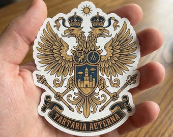 Tartaria Aeterna Sticker Double Headed Eagle Crest Decal Medieval Empire Emblem Vinyl Sticker Heraldic Fantasy Graphic