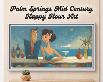 Palm Springs Mid Century Happy Hour Retro Bar Scene Modern Cocktail Lounge Canvas Art