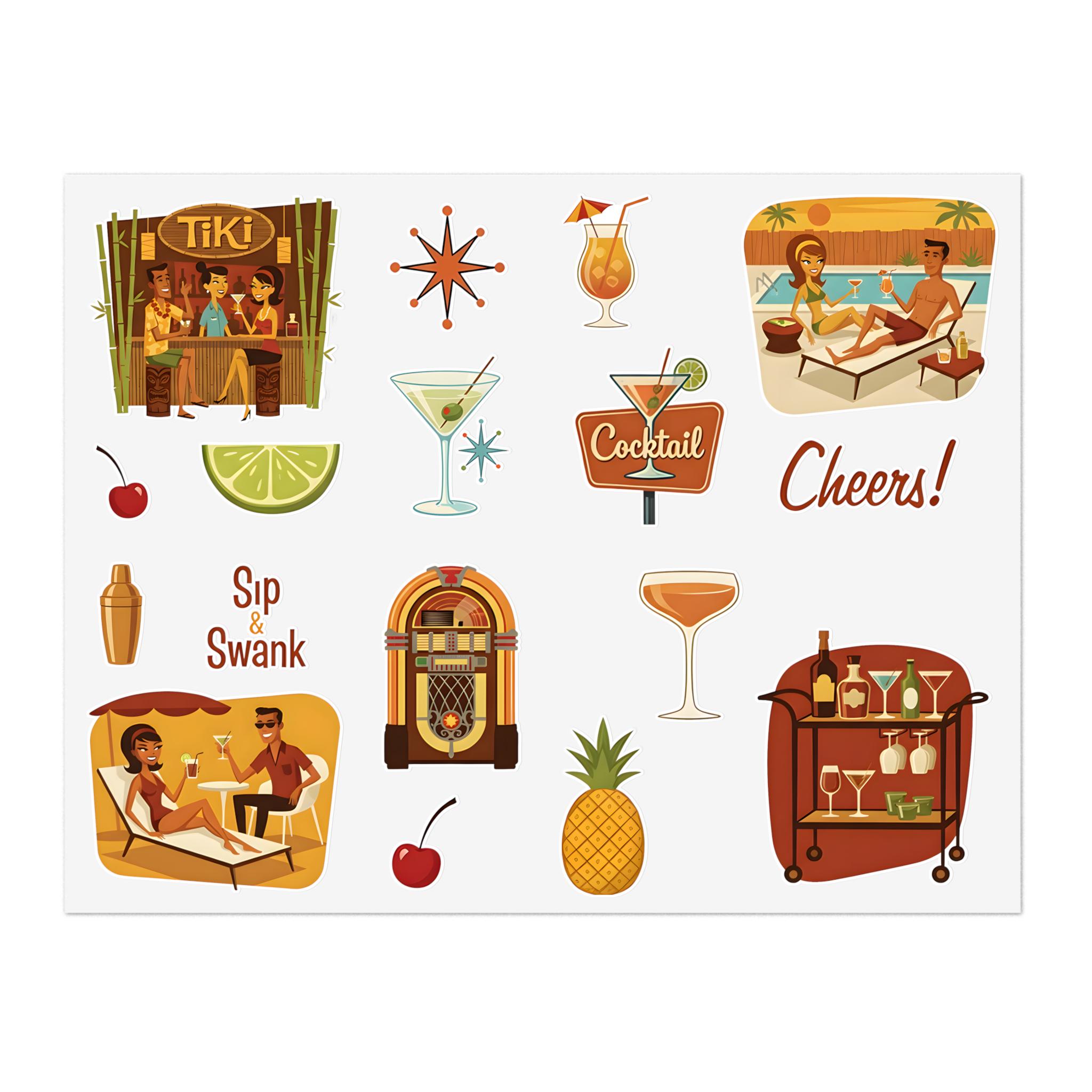 Sticker Sheet Retro Cocktail Bar Mid Century Lounge | Durable Die Cut ...
