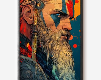 Abstraktes Viking Krieger Poster: Ausdrucksstarke nordische Malerei (Digitaler Download)