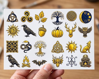 Mini Samhain Celtic Sticker Pack | Small Pagan Autumn Icons | Witchy Fall Decals | Halloween Nature Magic Symbols | Budget Sticker Set