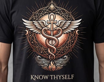 Know Thyself Esoteric Caduceus Sacred Geometry Enlightenment Comfort Colors Tee
