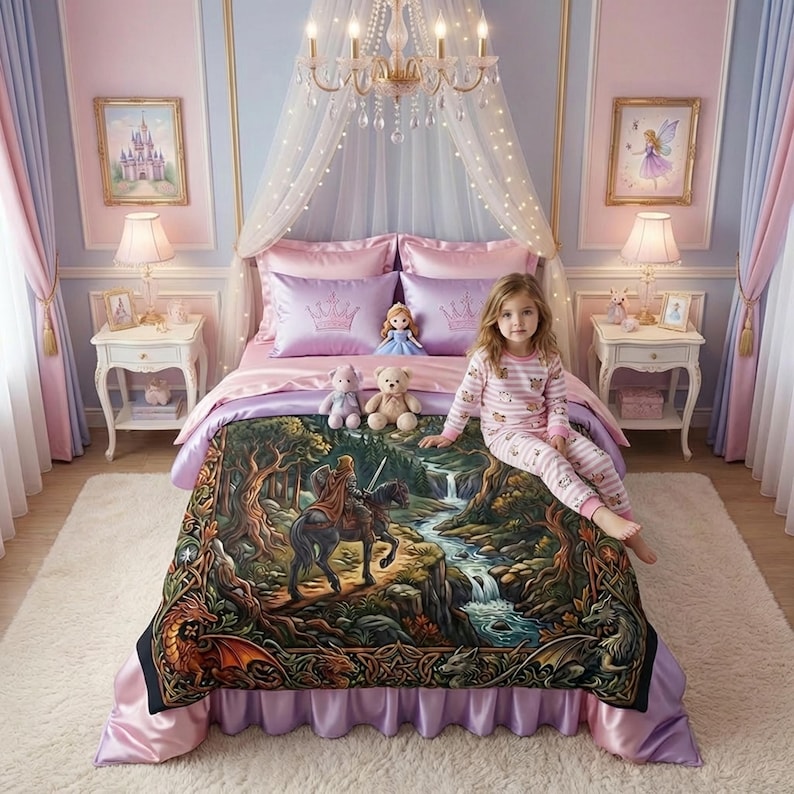 Fantasy Castle Comforter | Eclipse Sky Medieval Bedding | Knight ...