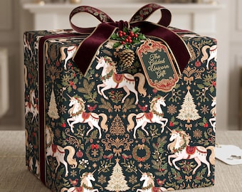 Christmas Unicorn Wrapping Paper Fantasy Holiday Gift Wrap Festive Winter Present Sheets Magical Seasonal Print
