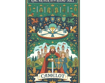 Paño de cocina del Rey Arturo / Mesa redonda, Camelot y arte medieval heráldico / Decoración de cocina fantástica