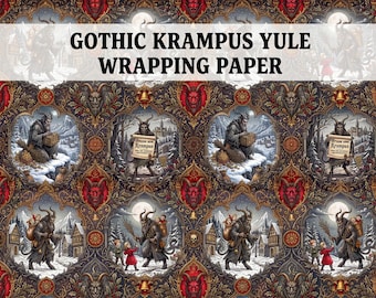 Gothic Krampus Yule Christmas Wrapping Paper Dark Folklore Holiday Giftwrap Vintage Myth Art