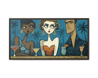 Palm Springs Mid Century Modern Nightlife MCM Cocktail Lounge Framed Canvas Retro Bar Art Decor