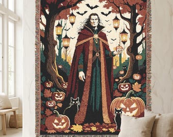 Vampire Lord Woven Blanket | Gothic Autumn and Halloween Forest Tapestry Throw
