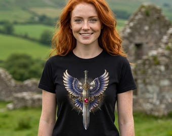 Sword and Wings Shirt, Medieval Fantasy Tee, Comfort Colors® Graphic Shirt, Knightcore Emblem Top, Heraldic Blade T Shirt, Valor Crest Tee