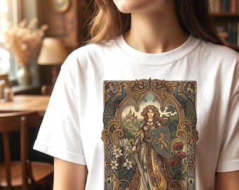 Medieval Warrior Shirt, Shield Maiden Tee, Illuminated Manuscript Tee, Comfort Colors® Art Nouveau Knight Shirt