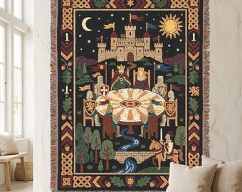 King Arthur Round Table Woven Blanket | Arthurian Legend Tapestry Throw | Medieval Castle Decor | Knights of the Round Table Blanket