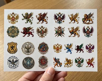 Tartaria Sticker Sheet 26 Imperial Emblems Heraldic Icons Double Eagle Griffin Crest Vinyl Stickers Mythic Empire Decals