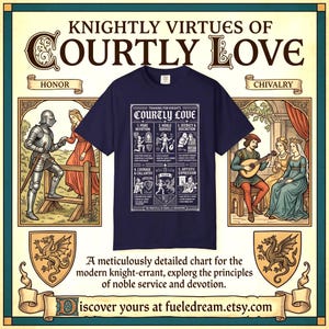 Courtly Love Medieval Romance Infographic Knight Training Diagram Camelot Heritage Comfort Colors Tee